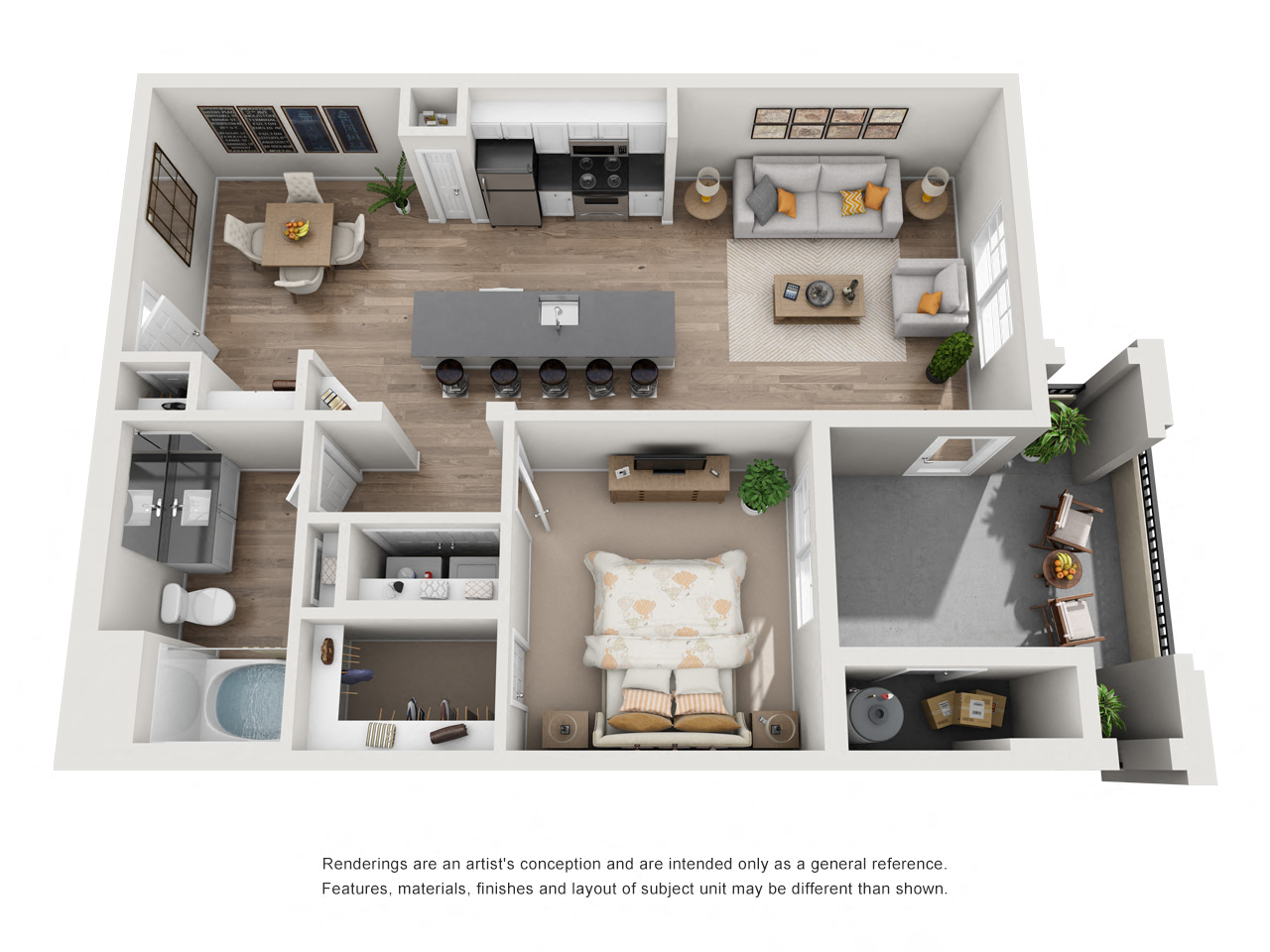 Floor plan for 1 bed, 1 bath, 771 sqft